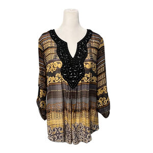 Hale Bob Beaded Silk 3/4 Sleeve Blouse Size Medium